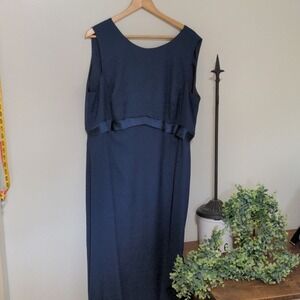 Le Stella Navy Blue chiffon plus size sleeveless bridesmaid dress satin trim